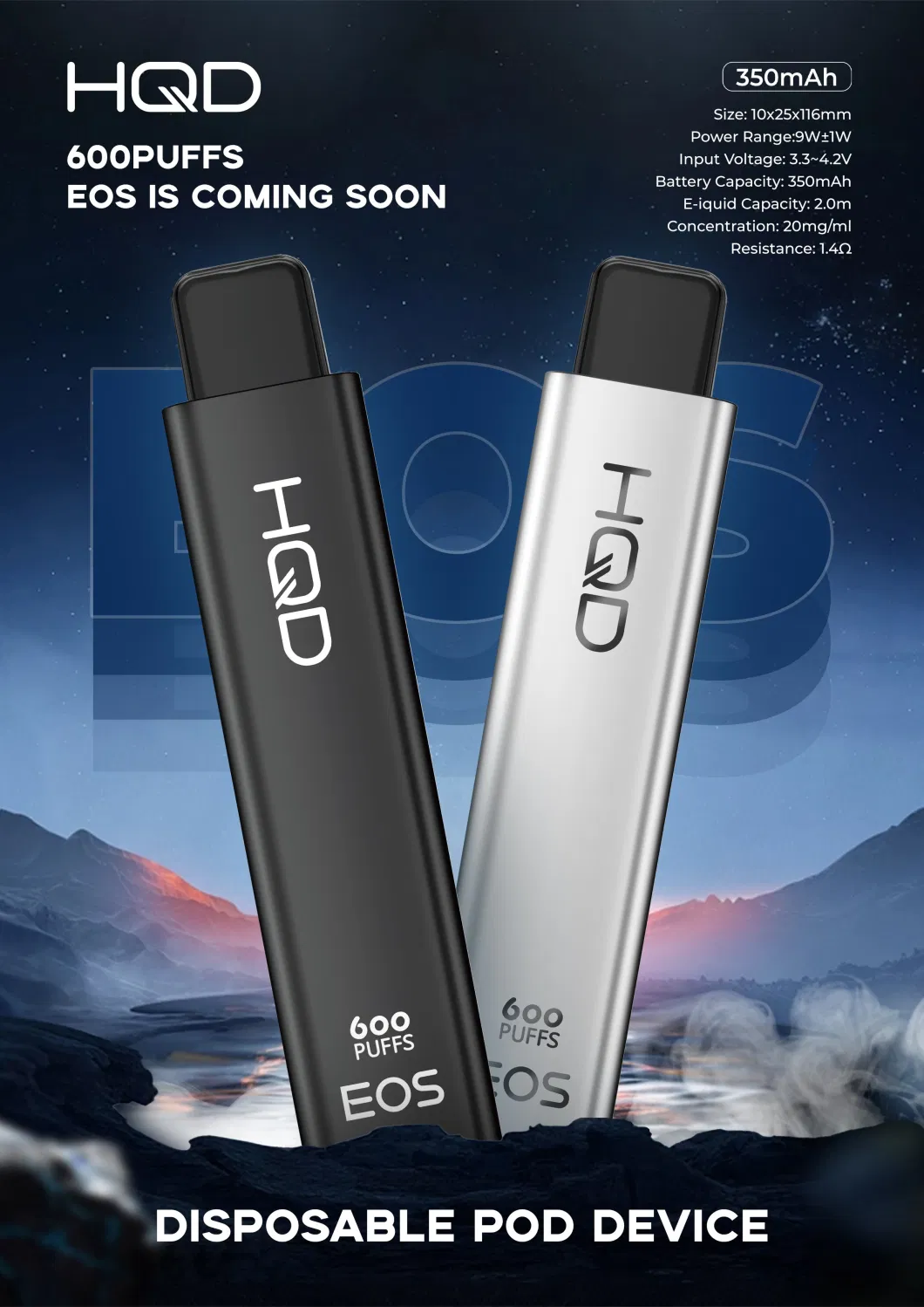 2023 Hqd EOS 600puffs 350mAh 2ml Disposable Electronic Cigarettes Best-Selling Vape